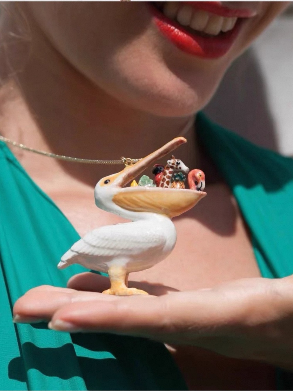 And Mary hand painted porcelai HUNGRY PELICAN NECKLACE